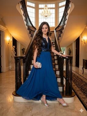 Morgan & Co. Royal Blue Sequin Bodice Prom Dress